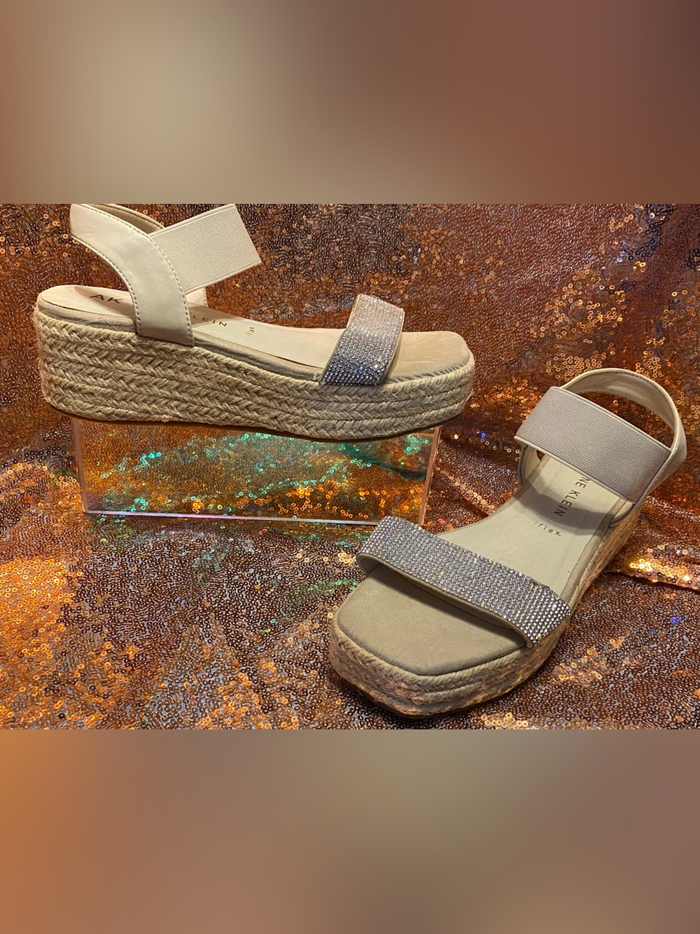 Anne Klein Natalia iFlex Rhinestone Espadrille Platform Sandals | 7M